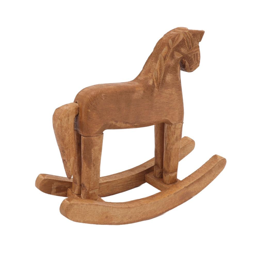 Pine Wooden Rocking Horse Ornament Light Brown Hand Carved Wood Figurine  Bedroom Table Decor