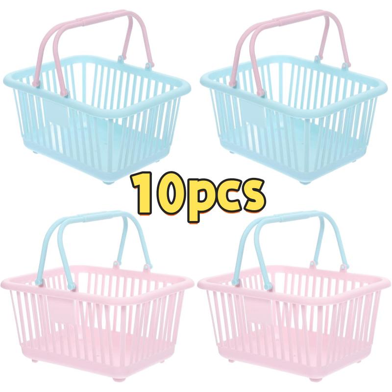 

10 шт. Мини-пластиковые корзины для хранения цветов макарон с ручками, Универсальный органайзер для дома, вечеринок, подарков и тележек для покупок, Полочная корзина 10pcs