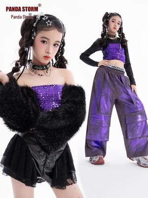 Girls' Trendy Sequin Jazz Dance Bandeau and Long Pants Set - Street Dance Performance Costume