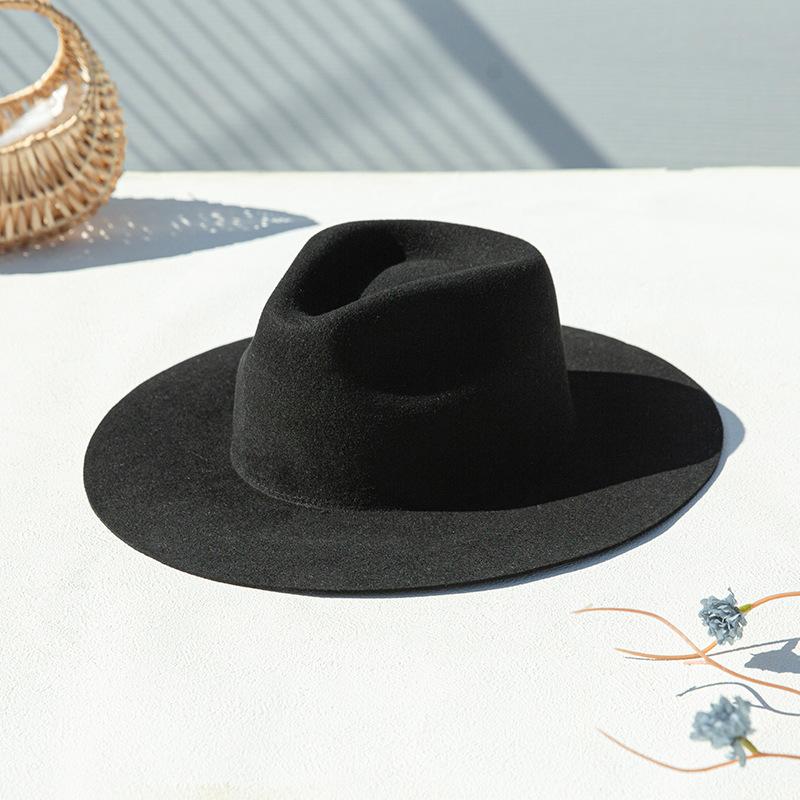 

Men s Large Size 100% Wool Fedoras Hat Women Vintage Western Jazz Cowboy Hat Autumn Winter Big Head Wide Brim Felt Hat 56-62cm 62cm чорний