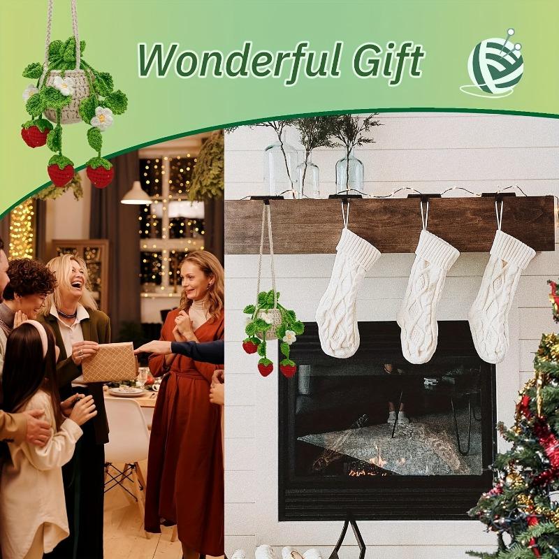 Hand-crocheted Strawberry Car Pendant Interior Mirror Decorative Pendant Hand-woven Cute Creative Knitting Figure Accessories