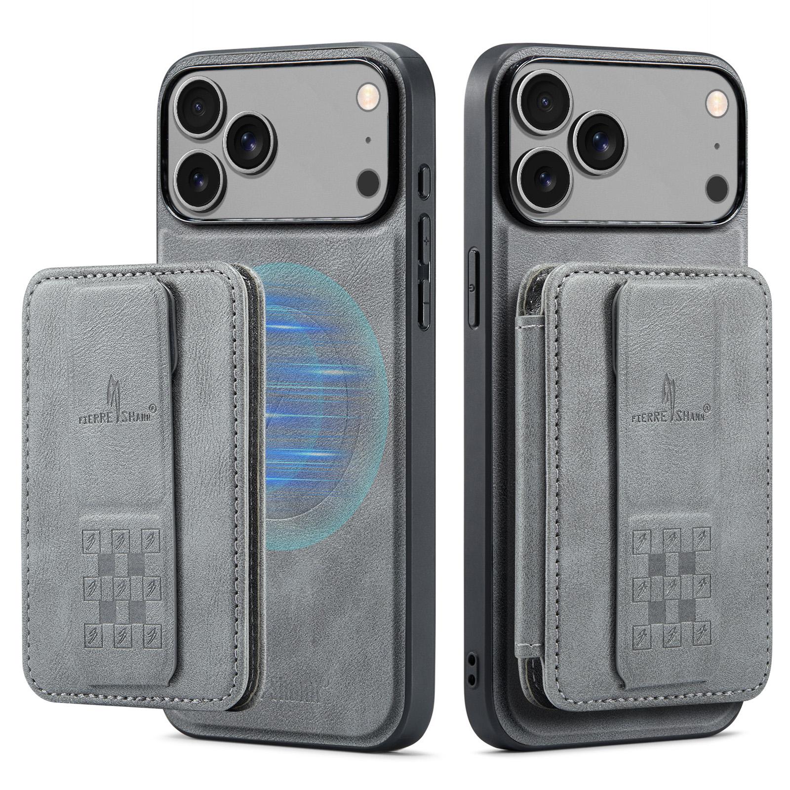 

FIERRE SHANN 028 For iPhone 17 Pro Max Case Kickstand Leather Back Cover with Magnetic Detachable Card Slots