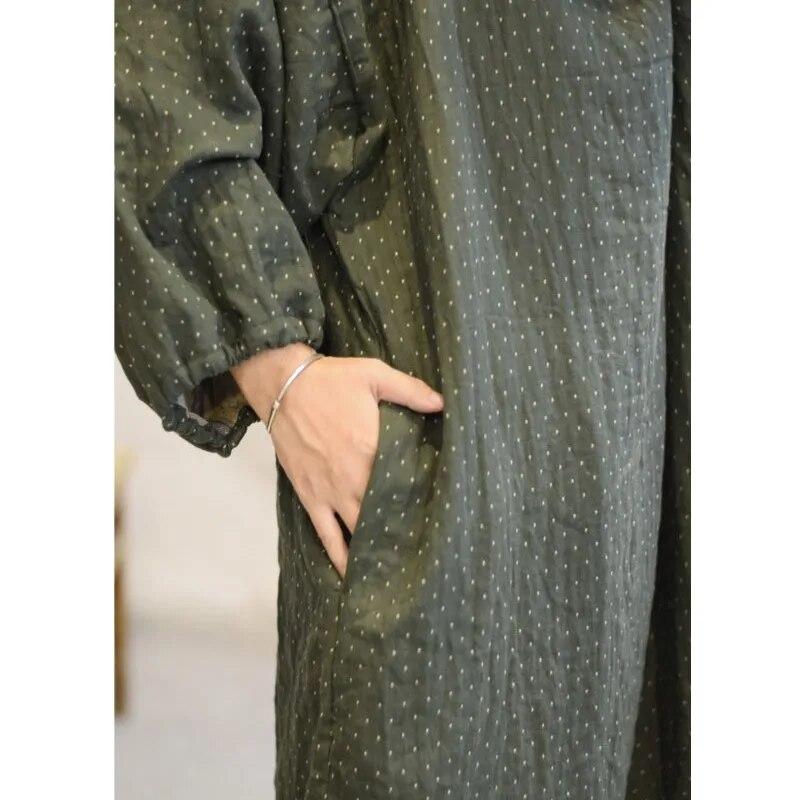 Johnature Stickerei Waschen Baumwolle Vintage Kleid Herbst Frau Lange Ärmeln Lose Beiläufige Kleid