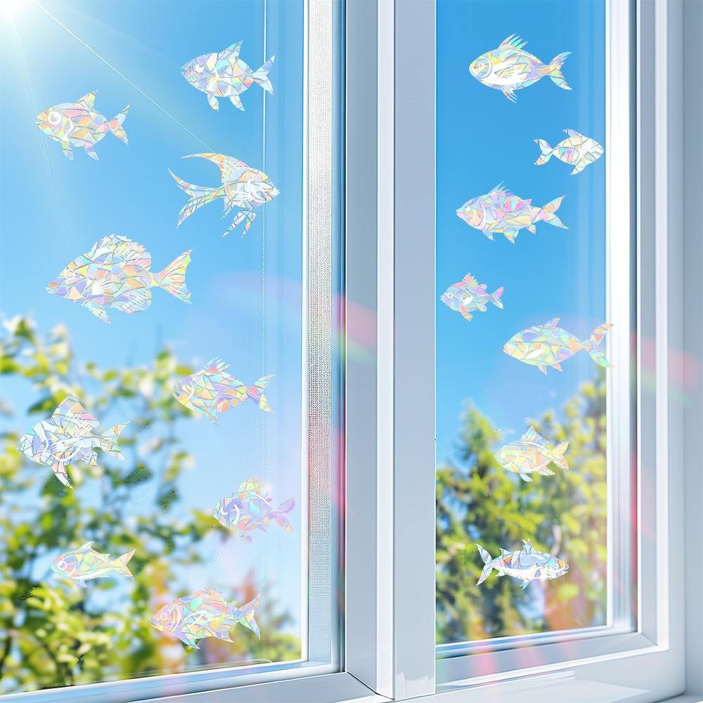 Creative Little Fish Laser Colorful Home Beautification and Decoration Glass Doors and Windows Static Window Stickers