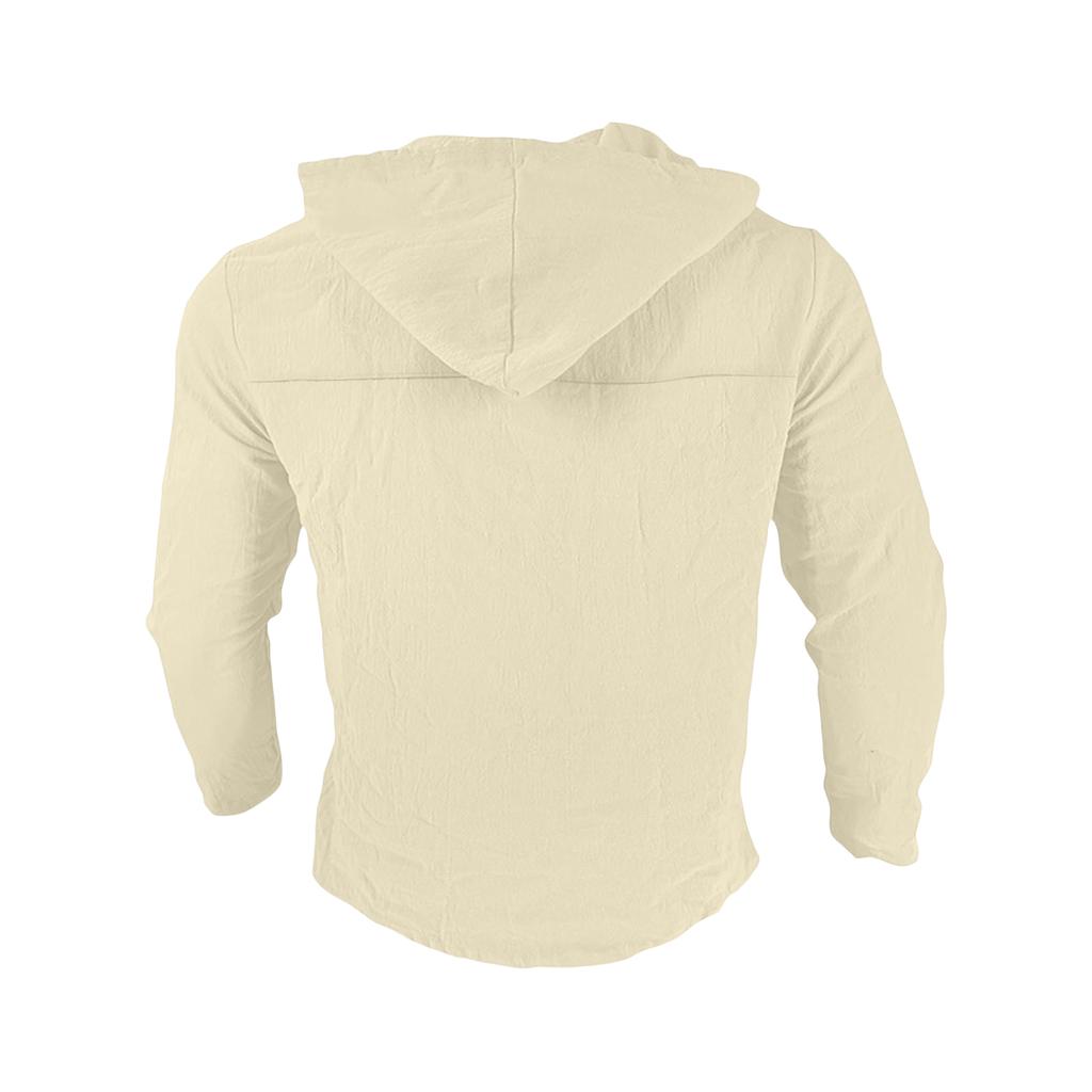 Men's Hooded T-shirt Solid Color Cotton And Linen Men's Casual Long-sleeved Top
