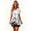 Women's Fashionable Floral Print V-neck Short Sleeved Pocket Casual Pullover Dress