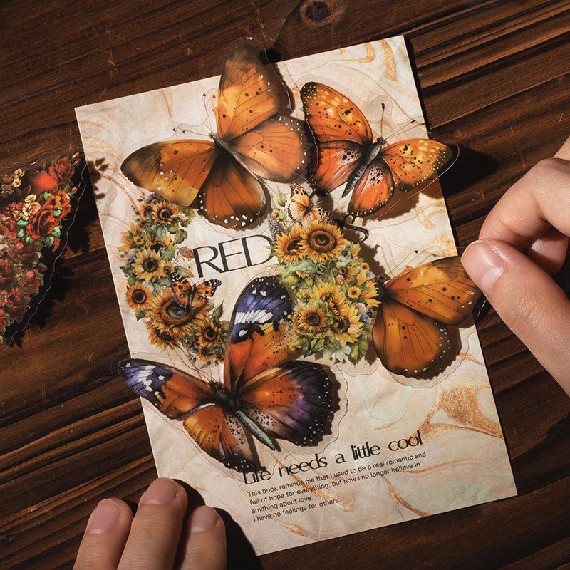 30 pcs/pack Vintage Butterfly PET Stickers Creativity Decorative Hand Account Scrapbooking Junk Journal Supplies