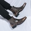 Men's Retro Carved Leather Motorcycle Boots, Large Size 46, Pointed Toe, Chunky Heel, European-American Casual Style