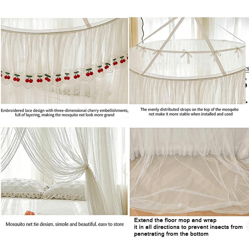 Single Dome Canopy Mosquito Net Extra Height and Extra Density,Lace Trim Canopy Mosquito Net for Floor-Standing Princess Beds