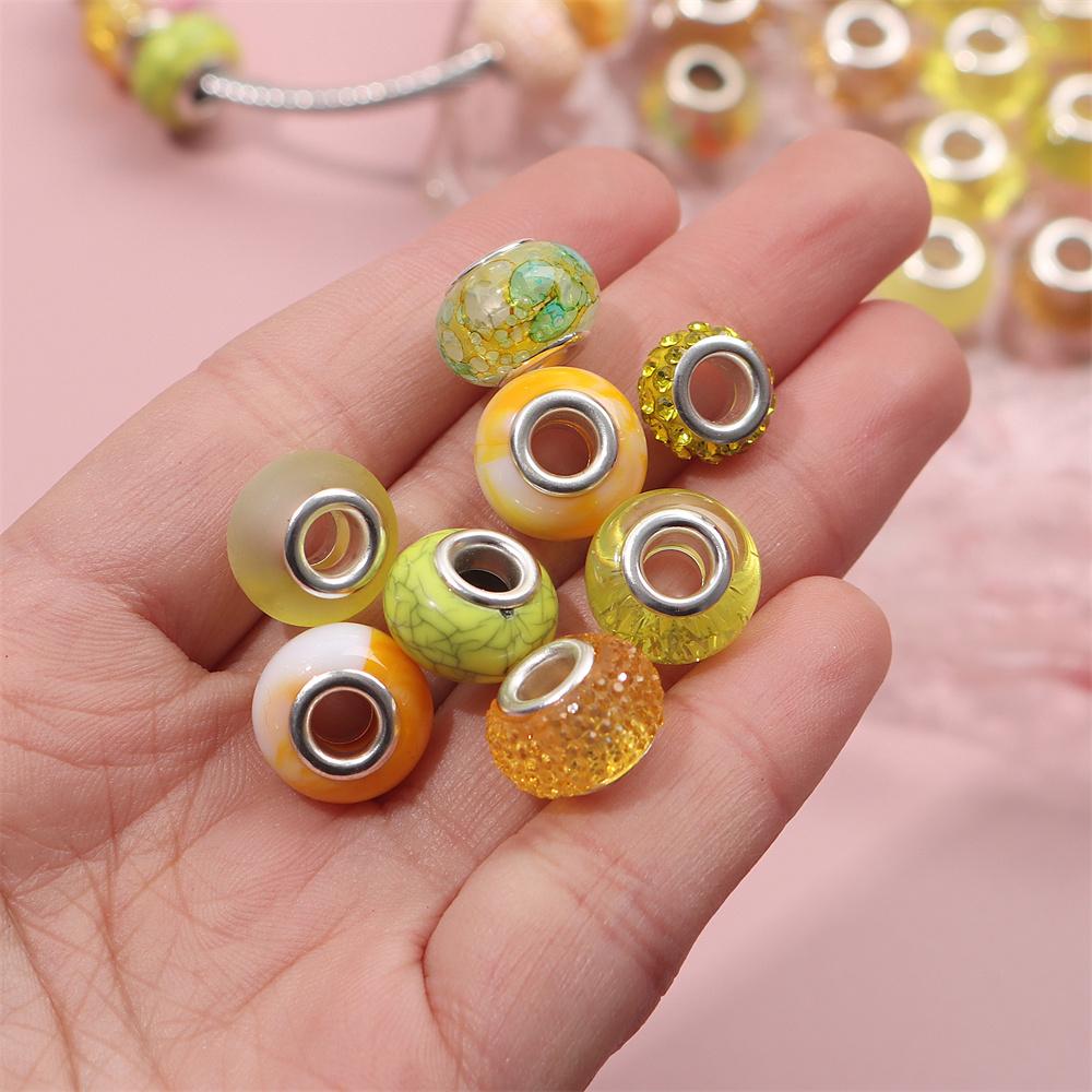 30/50/100pcs Various European Style Macroporous Resin Spacer Beads, Yellow Light Colored Beads, Craft Beads, DIY Bracelet Jewelry Making