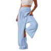 Damen-Hose mit weitem Bein, hohe elastische Taille im Rücken, Business-Arbeitshose, lange Freizeithose
