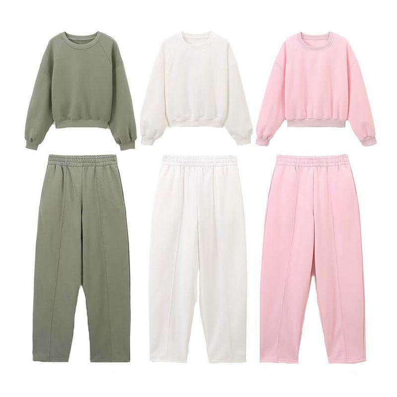 Kaslead New Arrival Women's Fashion Style Basic Flannel Sweatshirt Casual Pants 8417800 8417801