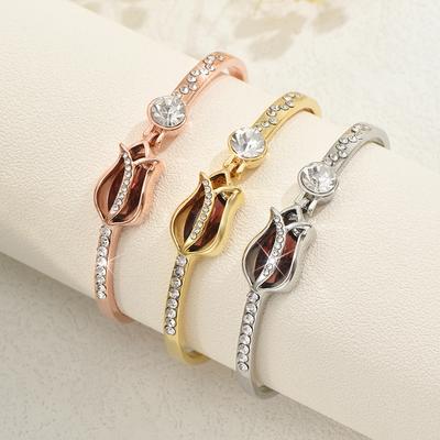 1PC Women's Fashion Trend Simple Rose Water Zircon Bracelet Date Travel Banquet Party Holiday Dressing Gift