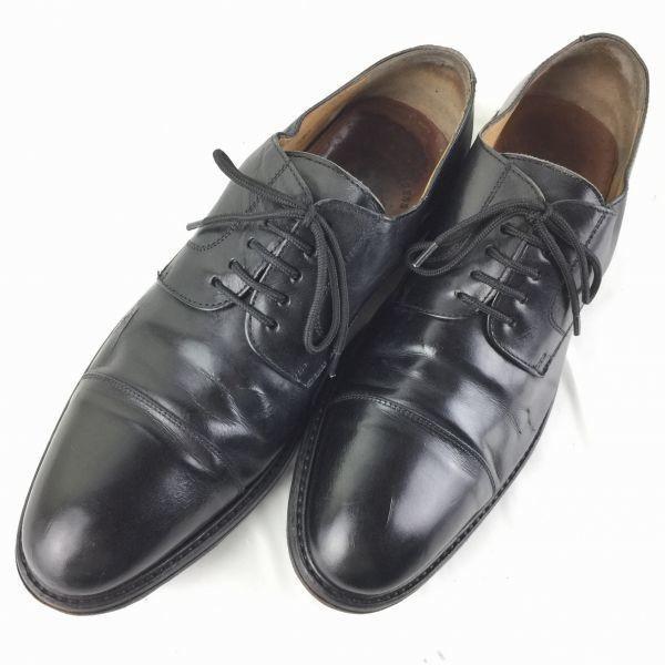 80s-90s Vintage Heyraud French Handmade Straight Tip Shoes Black Size 40.5 25.0-25.5(USED)