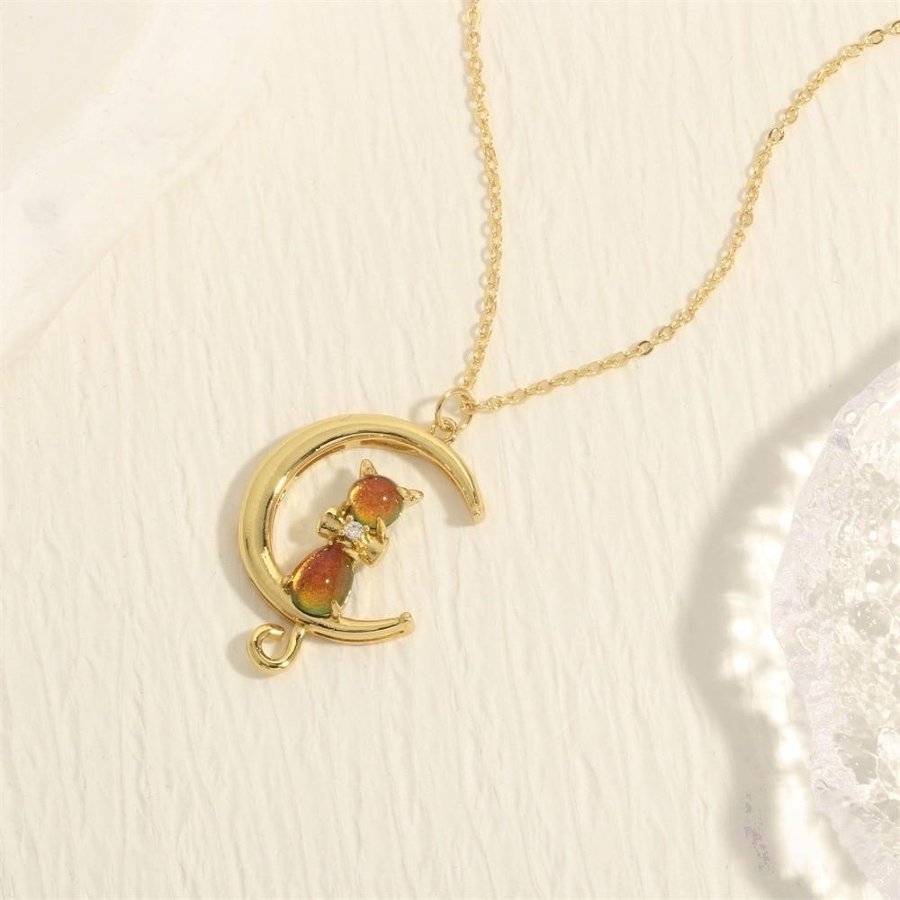 Zircon Crescent Moon Necklace Copper Gold Plated Link Chain Neck Chain Party Favors