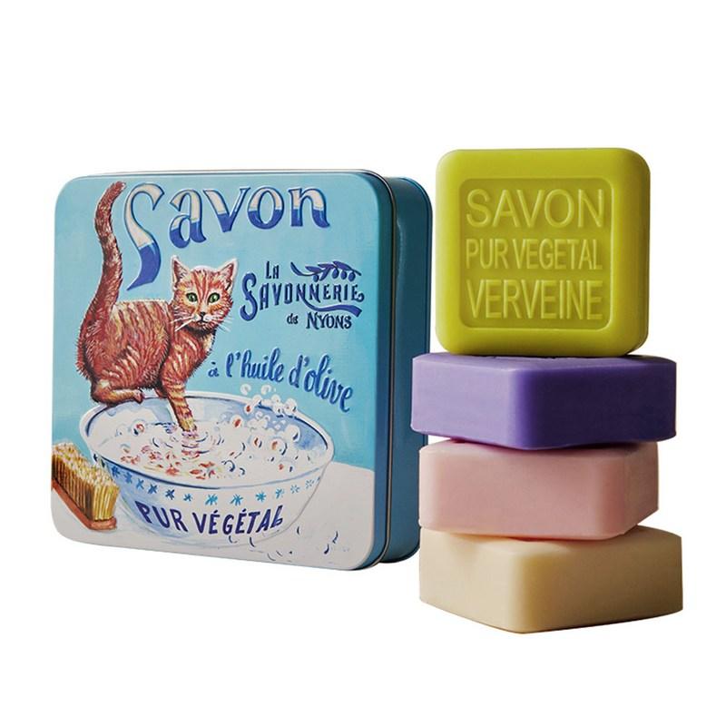 La Savonnerie de Nyon Signature Bar Soap (Large Tin), Perfume Soap_Playful Cat, 100g, 4 pcs