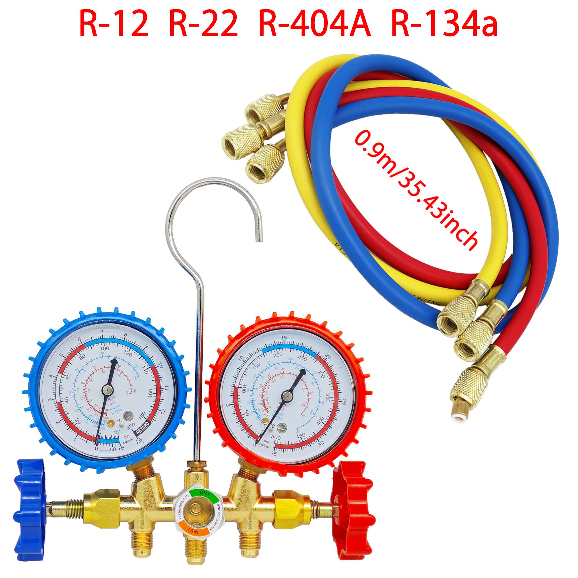 

R-12 R-22 R-404A R-134a Manifold Gauge Set HVAC A/C Refrigeration Charging Service with Hoses Adjustable Couplers Adapter Can