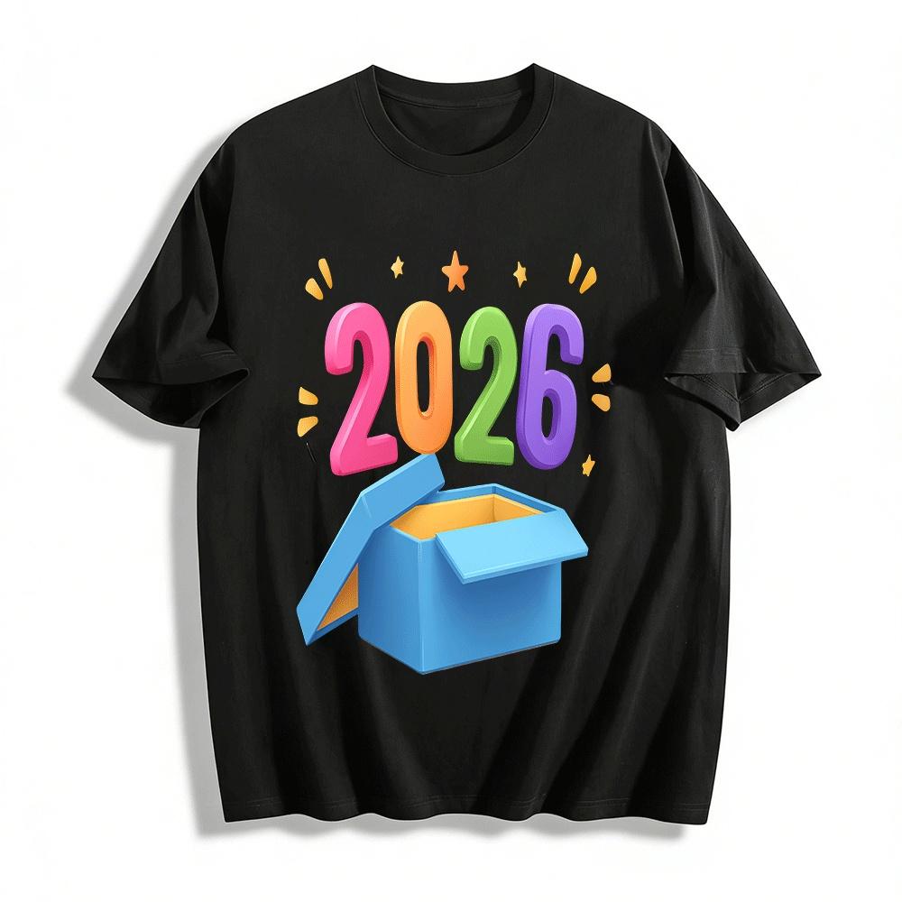 

2026 Surprise Box Print Trendy Casual Loose Fit Short Sleeve Top Pure cotton T-shirt XXS