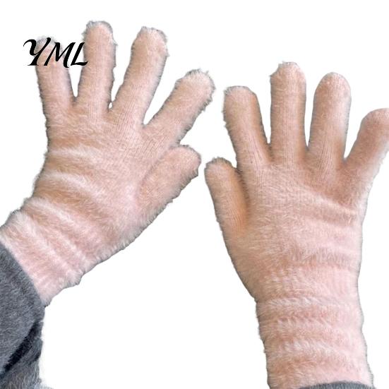 Warm Gift for Her in Winter Faux Mink Five Finger Gloves Women, Soft Plush Lined Gloves, Thermal Insulation Riding Handwear Mittens Cold Weather,