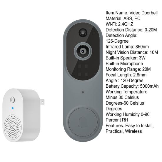 Video Doorbell 1080p Resolution AI Motion Detection Real-Time Communication Easy to Install Wireless Safe Doorbell Camera
