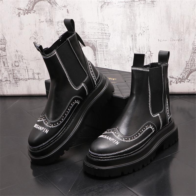 

2025 Осень Мужские повседневные кроссовки PU Толстые Ботильоны на платформе Высокие кроссовки в стиле пэчворк Мужская дышащая спортивная обувь 39-44 38 чёрный