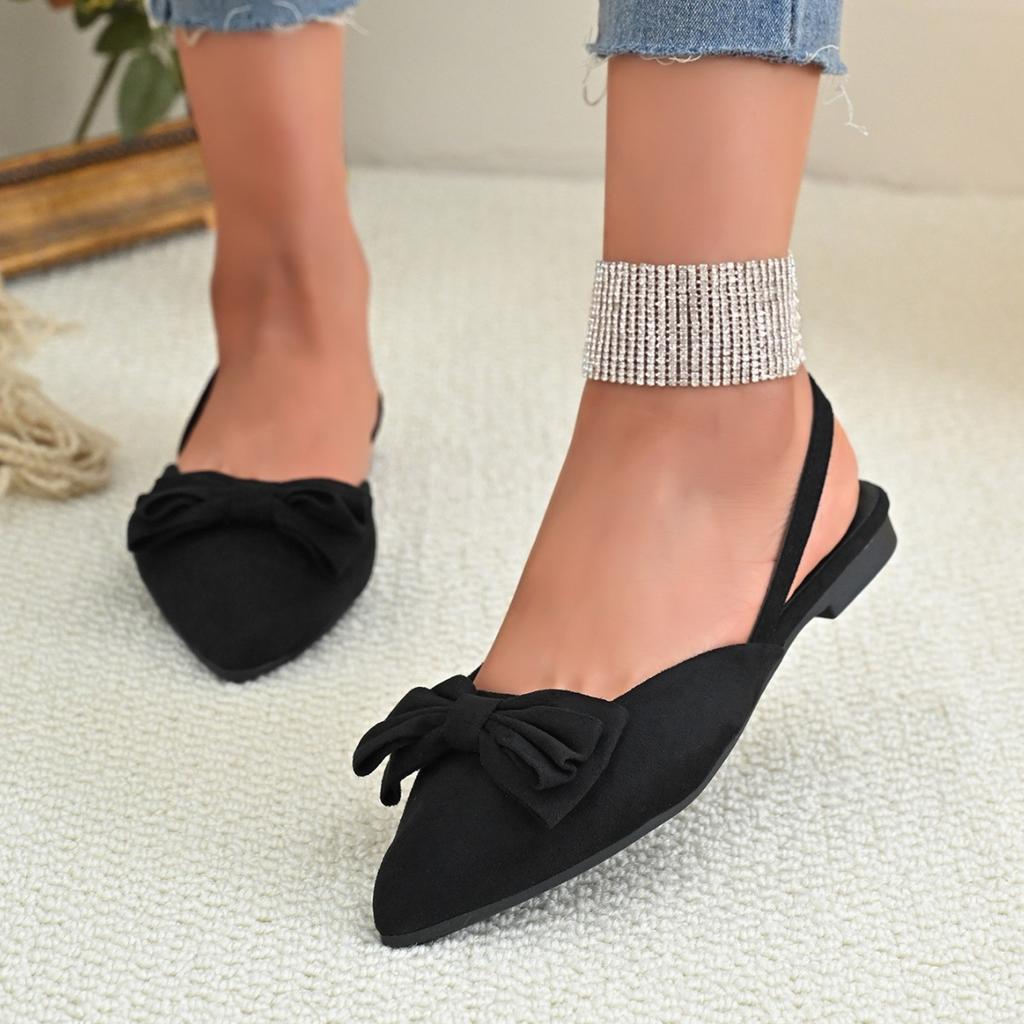 European and American Outer Wear Bow Pointed Sandals Women's Casual and Comfortable Flat Sandals Large Size Foot Cover Bag Head Sandals