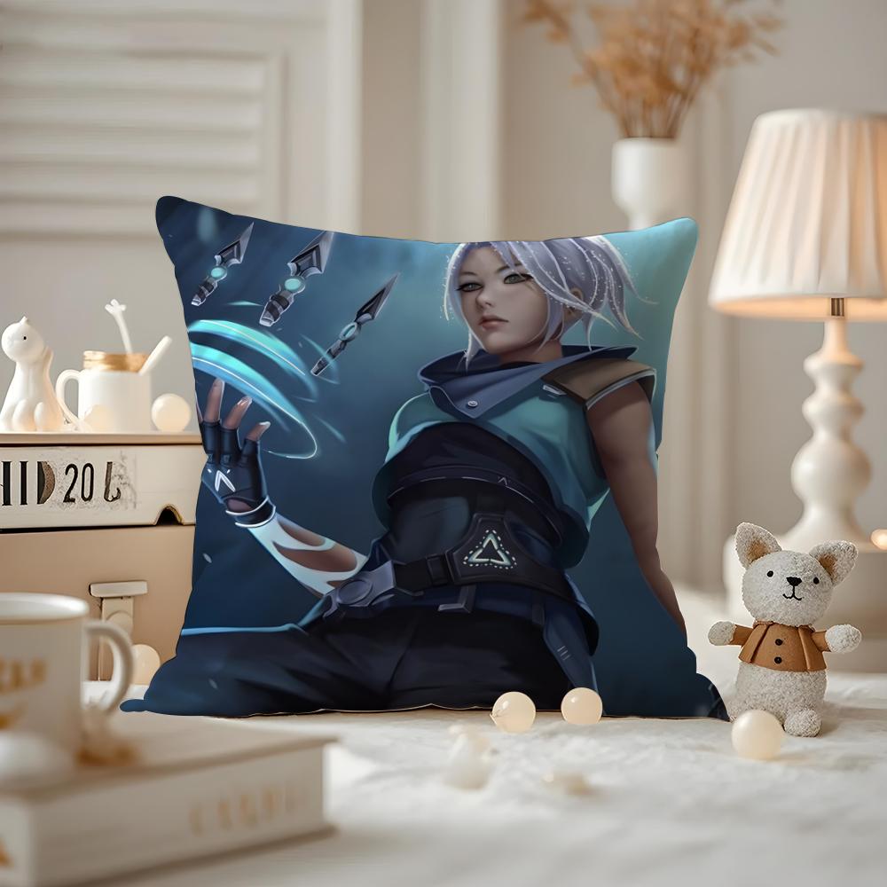 HOT Game VVALORANT Cushion Cover Antidustmite Pillowcase Invisible Zipper Silky Short Plush Sofa Cushion Cover