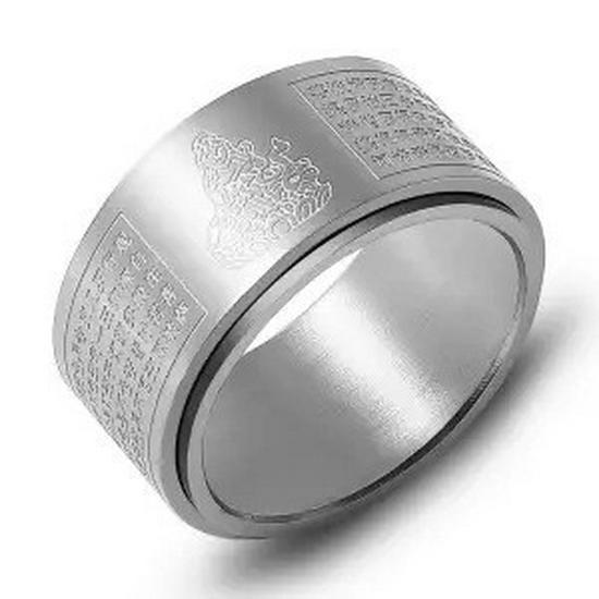 Rotating Titanium Steel Ten Thousand Words Amulet Ring: Eight Guardian Deities, Zodiac Birth Year, Heart Sutra for Men