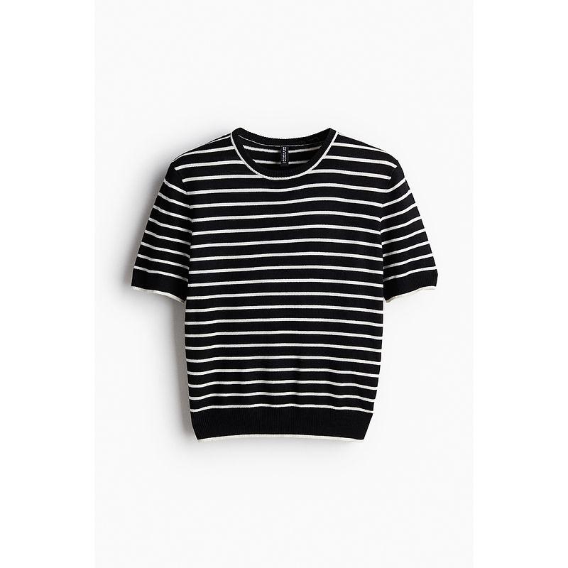 

HM Women s Knitwear Autumn Women s Fashion Casual Soft Fine Knitted Short Sleeve 1232470 Black/Stripes 155/76