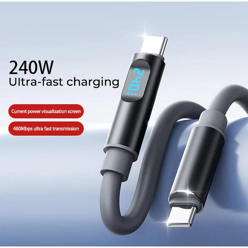 240W PD Fast Charging Type‑C Cord with Power Display, 480Mbps High‑Speed Data Transfer Cable for iPhone 15 16 17, Samsung & Huawei Phones
