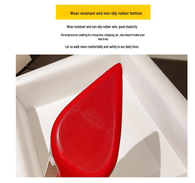 Women's Black Patent Leather Pointed Stiletto Heels - Red Bottom, Small Size, French Style