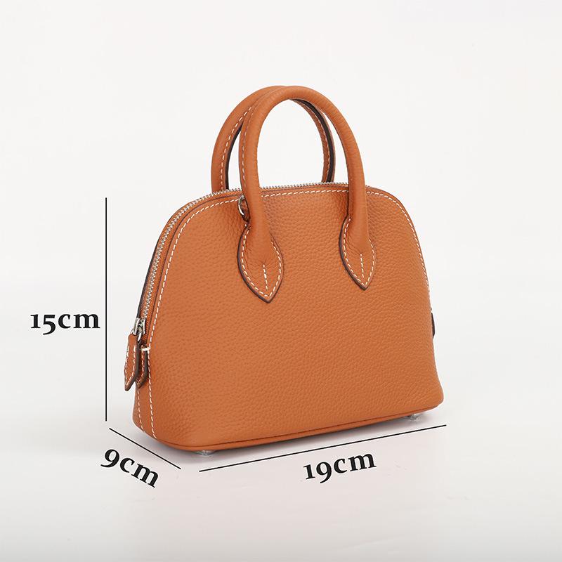 Mini Cowhide Crossbody Bowling Bag with Zipper - Classic Shell Design