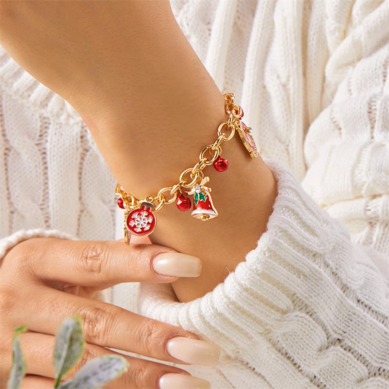 Festive Christmas Hand Jewelry With Reindeer Bell Snowflake For Celebrations