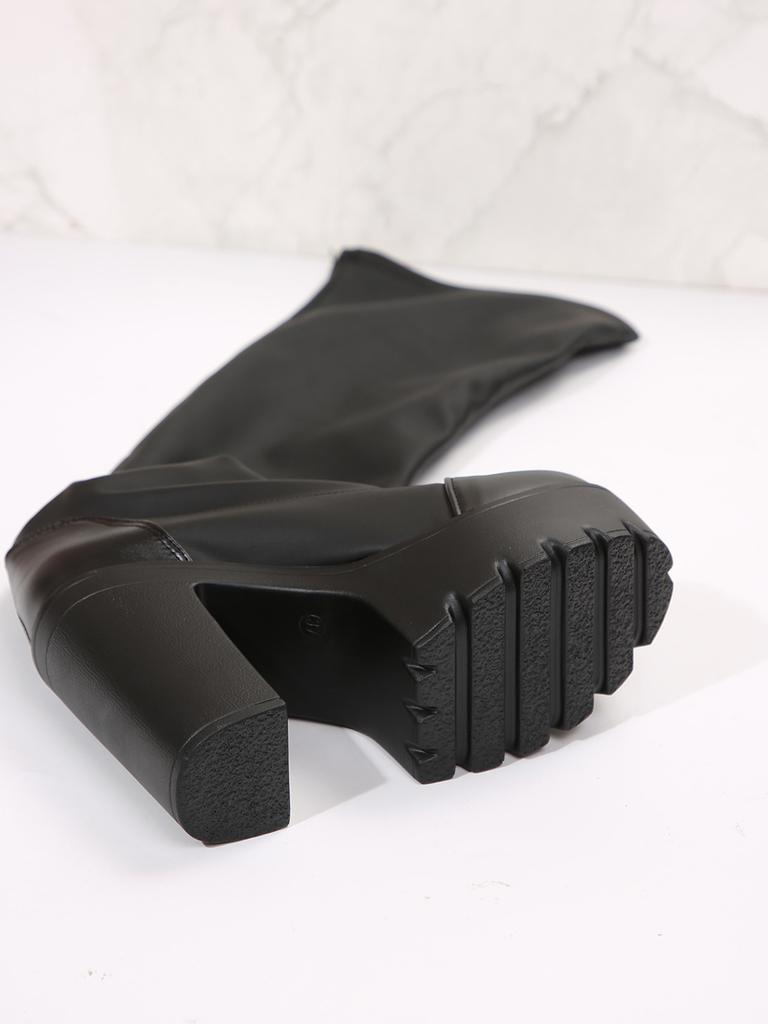 2025 Dame Stretch Over-the-Knee Støvletter Kraftig Hæl Gotisk Fargeblokk Lårhøye Støvletter for Plussstørrelse Vår/Høst Hverdagsklær