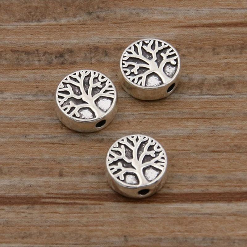 100 Pièces Perles Arbre de Vie Alliage Plaqué Argent Espaceur Charm pour Bracelets de Style Européen et Accessoire pour la Fabrication de Bijoux
