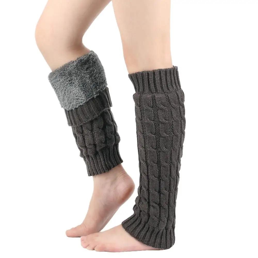 1 Pair Women Knitted Leg Warmers Winter Warm Wool Boot Covers Fleece-Lined Thicken Warm High Leg Cover Crochet Long Heap Socks