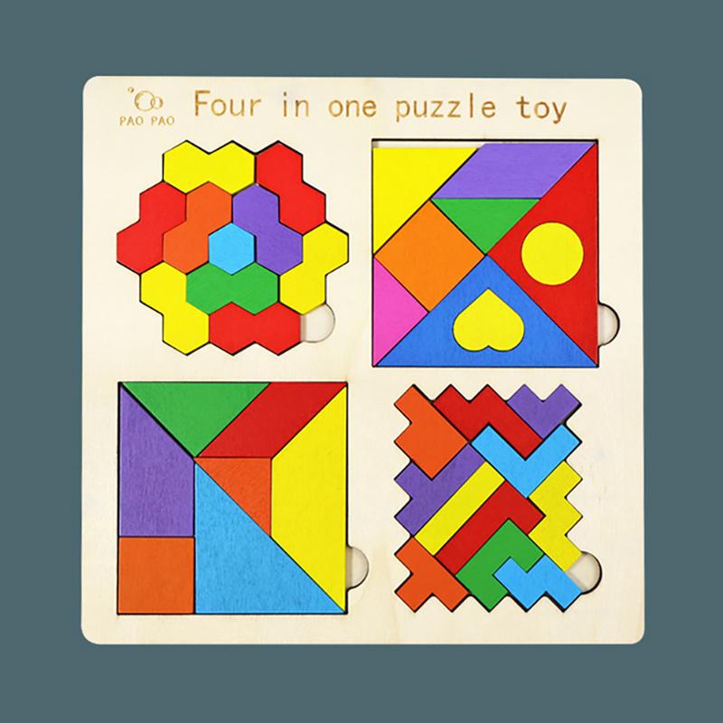 

4 в 1 Монтессори Танграм Пазл Игрушка Деревянная Геометрическая Форма Разноцветный Познавательный Пазл Деревянные Строительные Блоки Подарки Для Детей