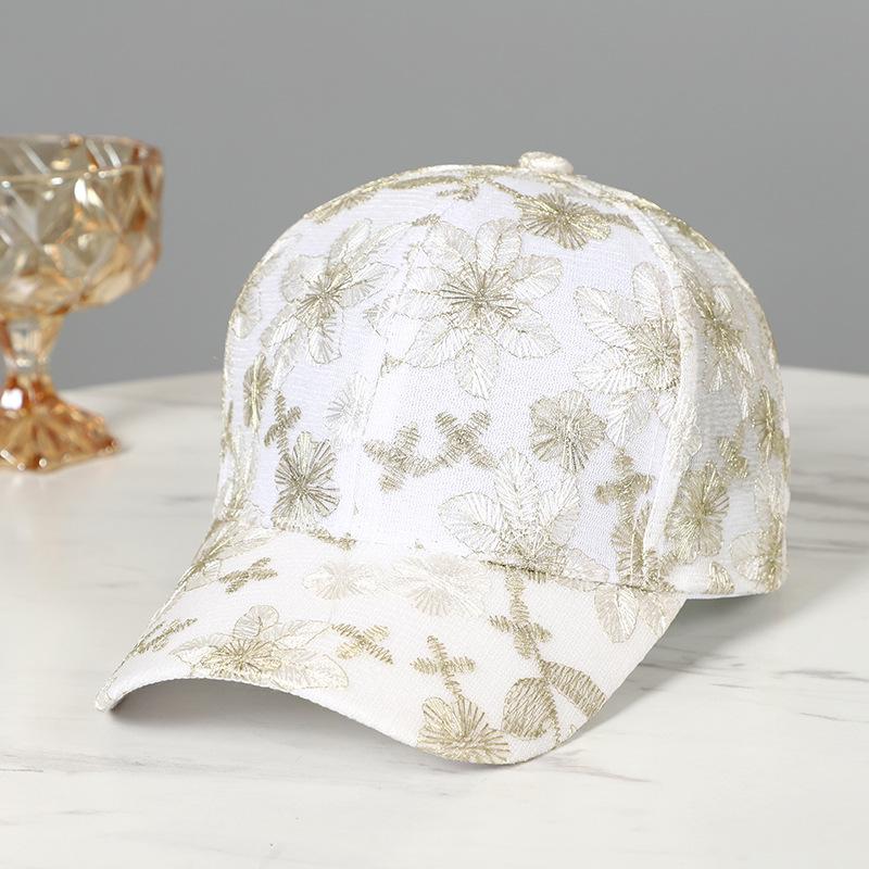 Women's Hat Fashion Versatile Embroidered Flower Lace Cap Sun Hat Summer Outdoor Breathable Baseball Cap Women