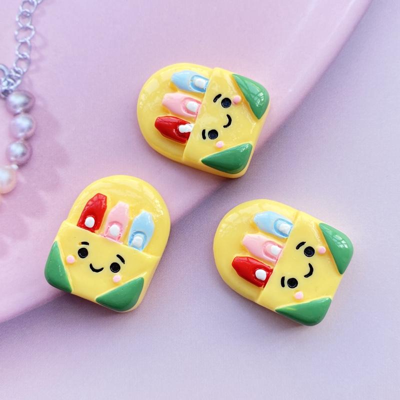 8pcs/Lot Hand Painted Kawaii Resin Mixed Mini Stationery Flatback Cabochons For Hair Bow Centers DIY Scrapbooking Decor D40