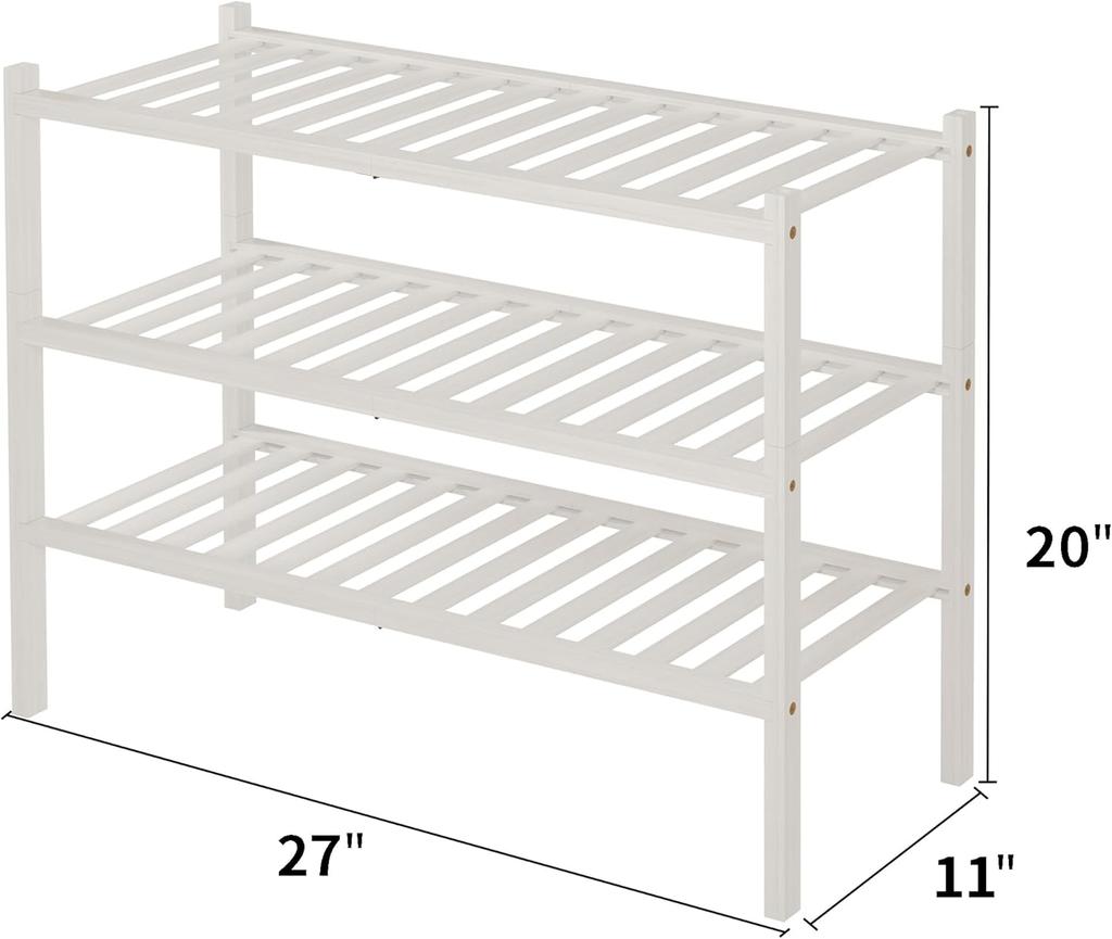 3-Tier Bamboo Shoe Rack - Free Standing Space-Saving Shoe Shelf Organizer for Small Spaces, Stackable Eco-Friendly