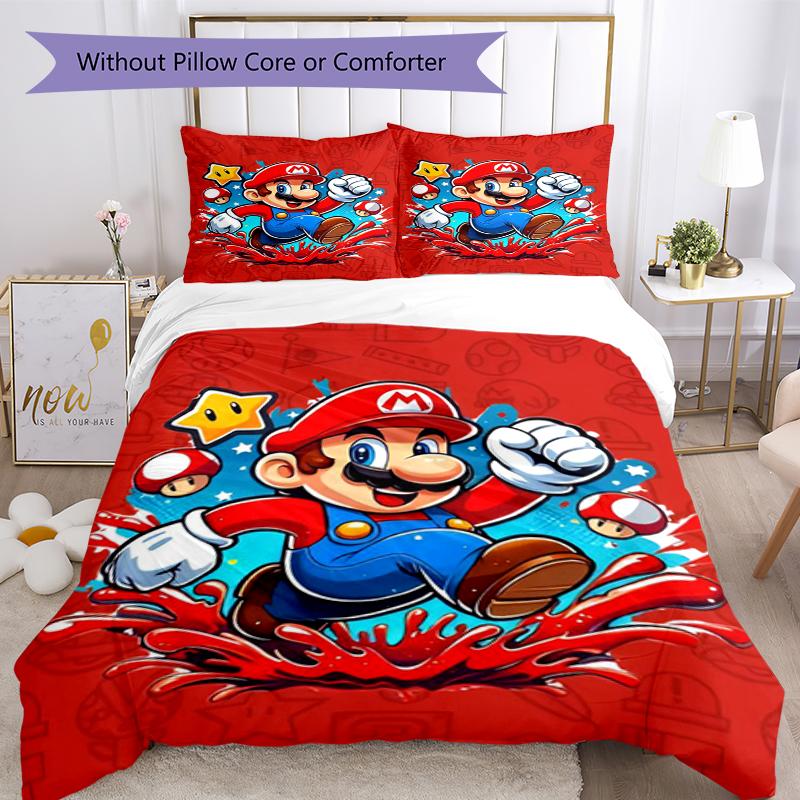 3pcs Mario Bedding Set Duvet Cover Closure Includes 1 Duvet Cover & 2 Pillowcases, Soft and Comfortable for All Seasons.