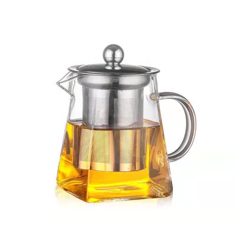 ZISIZ 750ml Square Heat-Resistant Glass Teapot with Stainless Steel Infuser