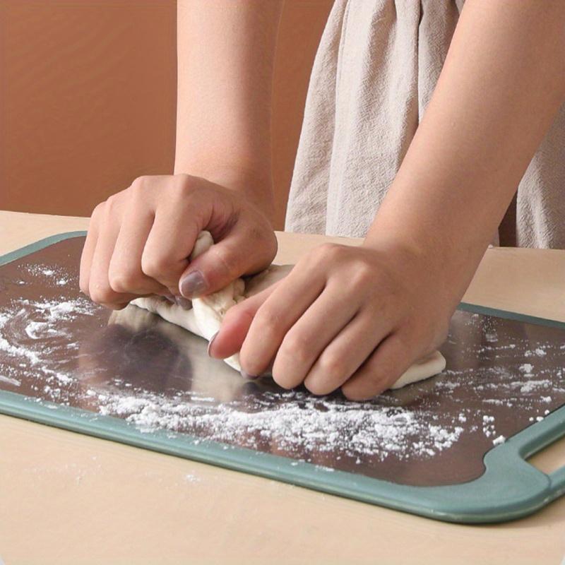 1 stainless steel cutting board with non-slip mat & grinding groove, durable multi-use kitchen tool for veggies and fruits