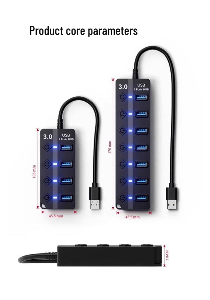 USB 3.0 Multi-Port Desktop Adapter - 4/7 Ports Extension Cord