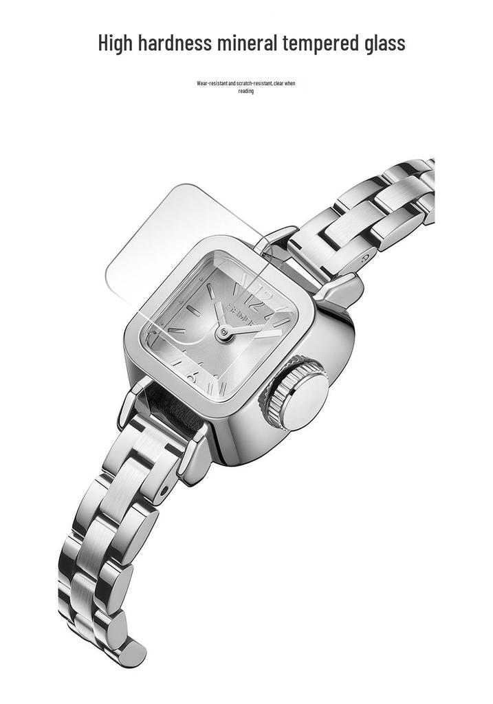 Sanda Women's Light Luxury Square Quartz Watch: Fashionable, Waterproof, Simple Leather Strap.