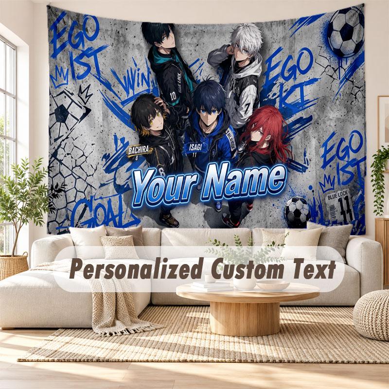 Custom Name Wall Hanging Tapestry,Blue Lock Decorative Backdrop Tapestry For Dorm Home