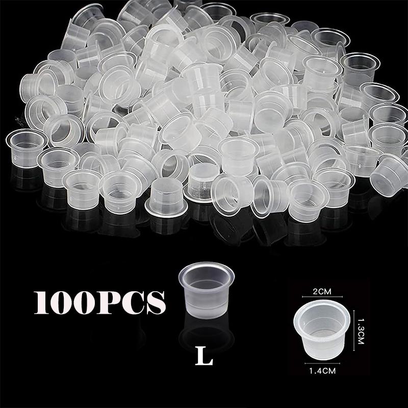 DM 100PCS Disposable Tattoo Ink Cups Plastic Pigment Clear Holder Container Caps Tattoo Permanent Makeup Microblading Supply