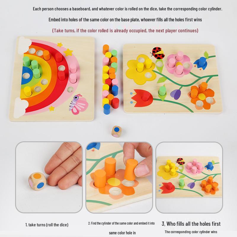 Montessori Color Sorting Pegs: Wooden Puzzle Game for Ages 2-3, Enhances Logical Thinking
