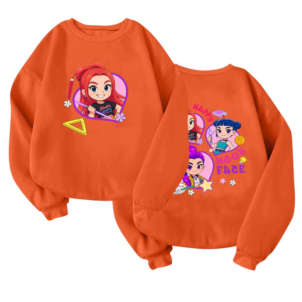 Children's Fashionable Lightweight Long-sleeved Round Neck Pullover With Pockets Printed Pullover