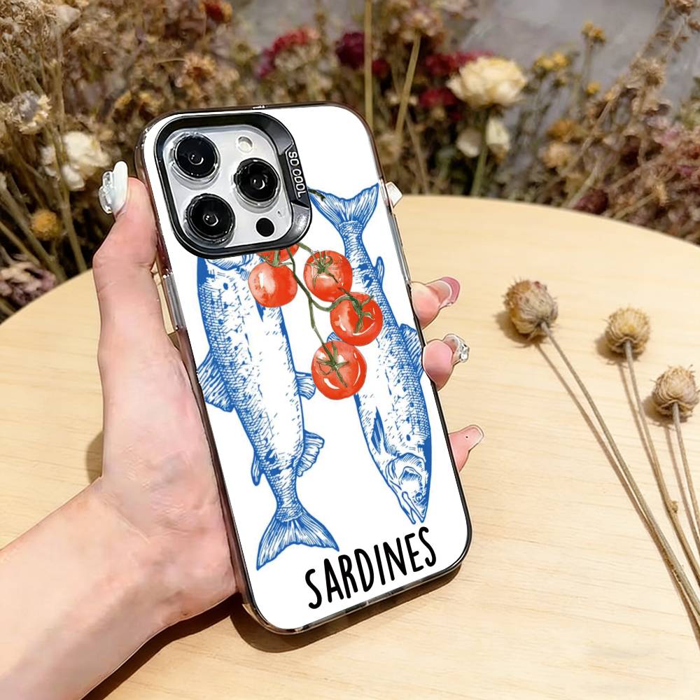 

Sardines Fish Art Phone Case For iPhone 17,16,15,14,13,12,11 Plus,Pro Max,XS,Colorful Silver Phone case Funda Cover iPhone16Plus